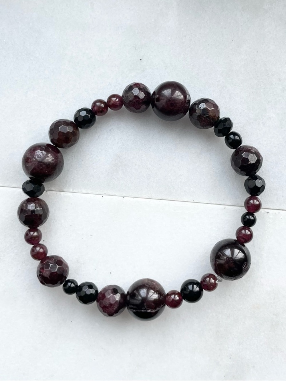 Garnet Onyx Crystal Beaded Stretch Bracelet handmade